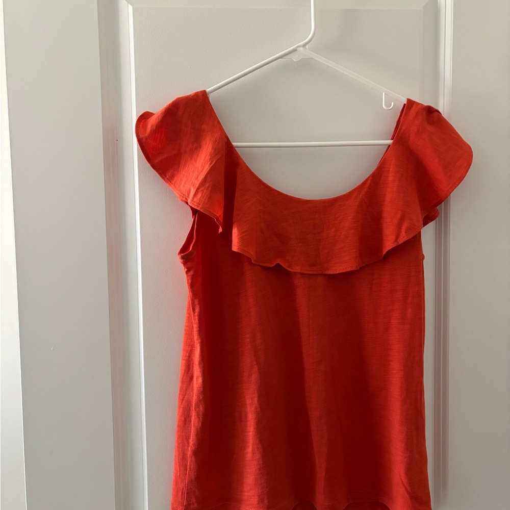 LOFT Vibrant Coral Ruffle Blouse